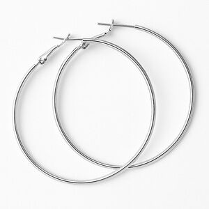 14k White Gold Plated Stainless Steel 70mm Hoop Earrings | Hypoallergenic